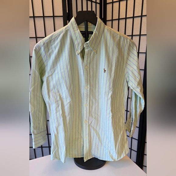 Ralph Lauren Women's Light Green Striped Slim Fit Polo Button Down ~ Size 12 - Picture 6 of 11